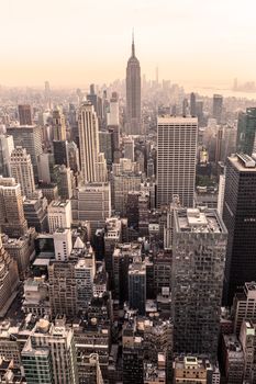 Manhattan downtown skyline panorama, New York City, USA