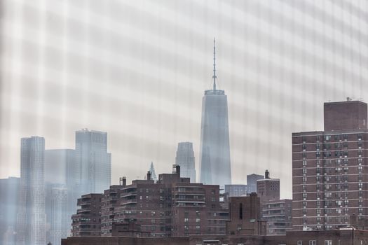 New York City Chinatown district and lower manhattan offices on the becakground.