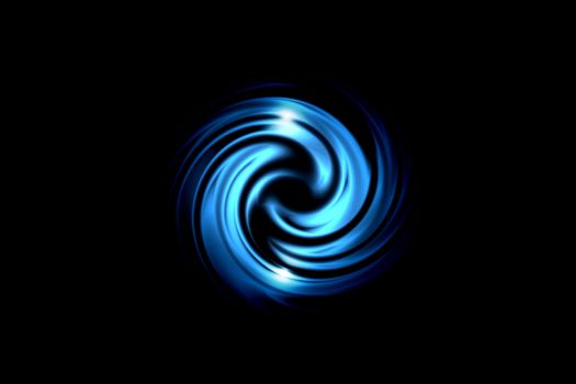 Glowing spiral tunnel with blue vortex on black backdrop, abstract background