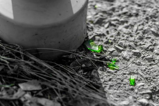 closeup shoot of broken glass pieces on stone floor. photo has taken at izmir/turkey.