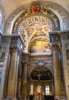 Bologna cathedral of San Pietro in Italy church interior .