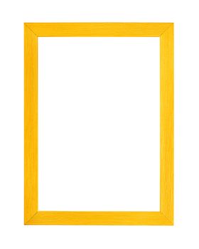 Modern vivid yellow color painted rectangular vertical frame for picture or photo, isolated on white background