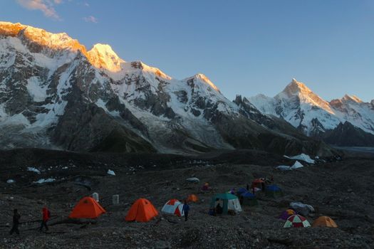 K2 and Broad Peak from Concordia in the Karakorum Mountains Pakistan