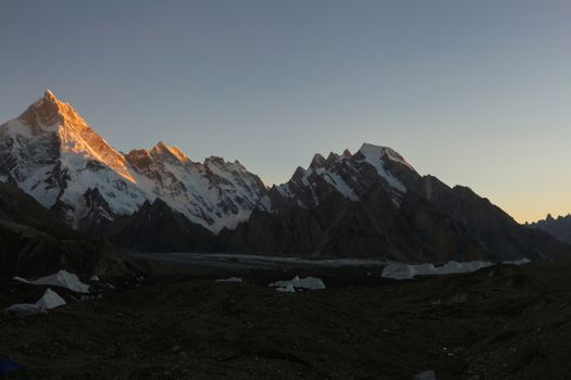 K2 and Broad Peak from Concordia in the Karakorum Mountains Pakistan