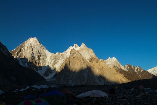 K2 and Broad Peak from Concordia in the Karakorum Mountains Pakistan