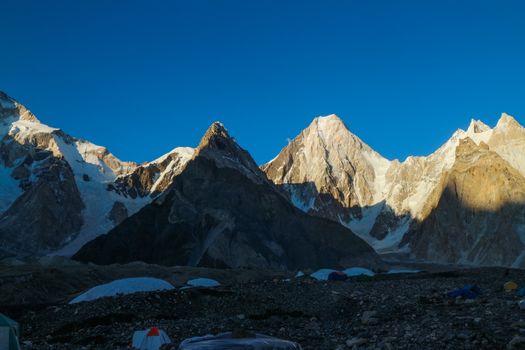 K2 and Broad Peak from Concordia in the Karakorum Mountains Pakistan