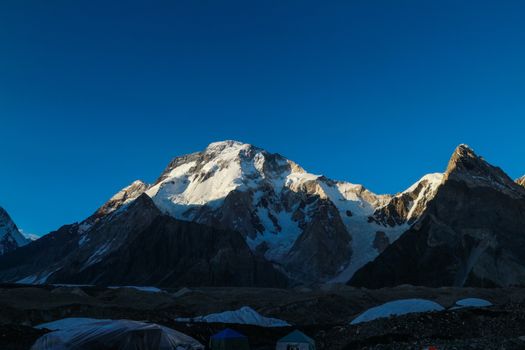 K2 and Broad Peak from Concordia in the Karakorum Mountains Pakistan