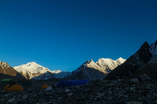 K2 and Broad Peak from Concordia in the Karakorum Mountains Pakistan