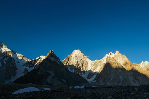 K2 and Broad Peak from Concordia in the Karakorum Mountains Pakistan