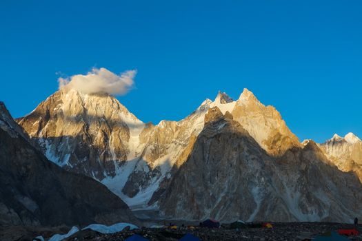 Gasherbrum massif and Baltoro glacier, K2 Base Camp, Pakistan