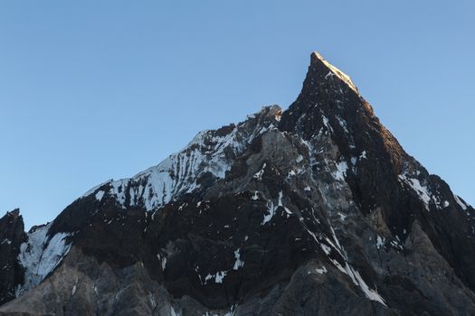 Mitre peak in Karakoram range at sunset view from Concordia camp, K2 K2 Base Camp, Pakistan.