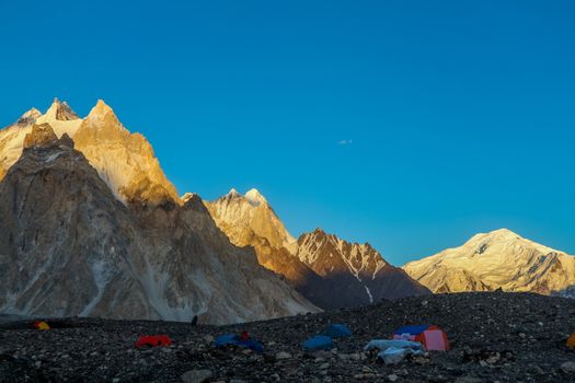 K2 and Broad Peak from Concordia in the Karakorum Mountains Pakistan