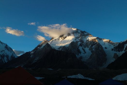 K2 and Broad Peak from Concordia in the Karakorum Mountains Pakistan