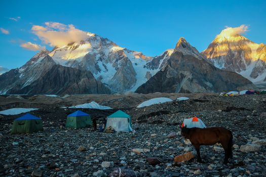 K2 and Broad Peak from Concordia in the Karakorum Mountains Pakistan