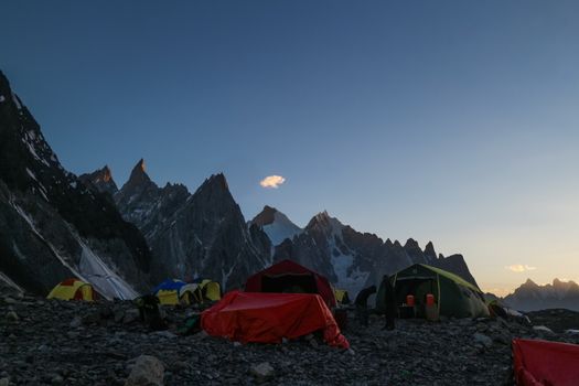 K2 and Broad Peak from Concordia in the Karakorum Mountains Pakistan