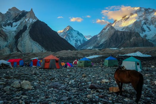 K2 and Broad Peak from Concordia in the Karakorum Mountains Pakistan