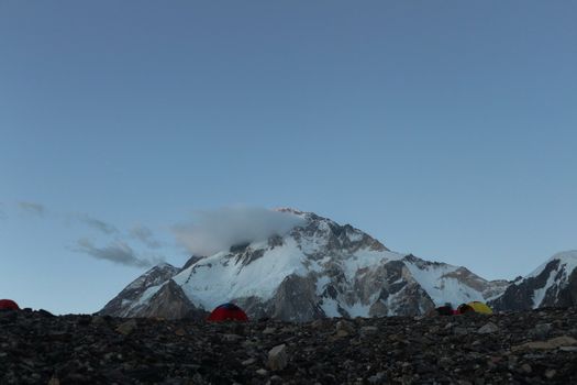 K2 and Broad Peak from Concordia in the Karakorum Mountains Pakistan