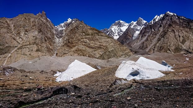 K2 and Broad Peak from Concordia in the Karakorum Mountains Pakistan