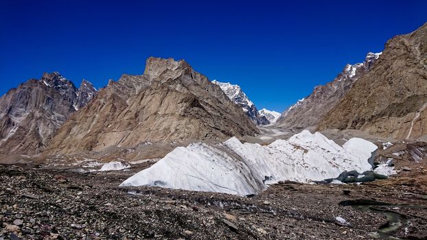 K2 and Broad Peak from Concordia in the Karakorum Mountains Pakistan