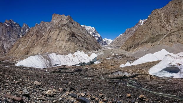 K2 and Broad Peak from Concordia in the Karakorum Mountains Pakistan