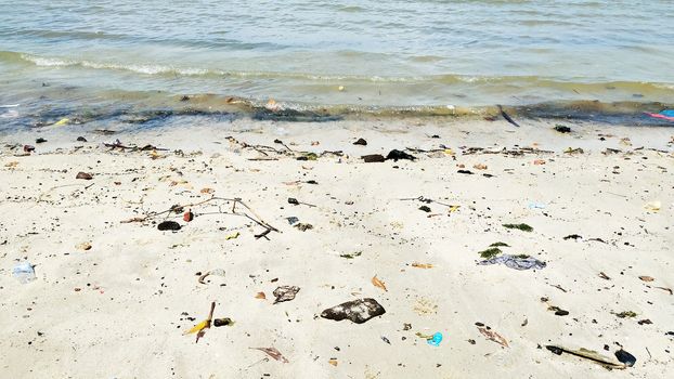 Pollution on the beach of tropical sea, Malaysia.