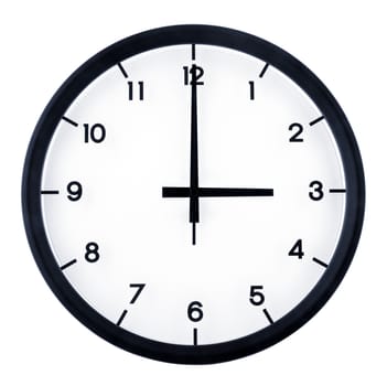 Classic analog clock pointing at 3 o'clock, isolated on white background