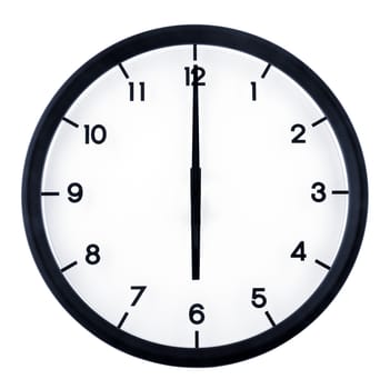 Classic analog clock pointing at 6 o'clock, isolated on white background