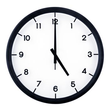 Classic analog clock pointing at 5 o'clock, isolated on white background