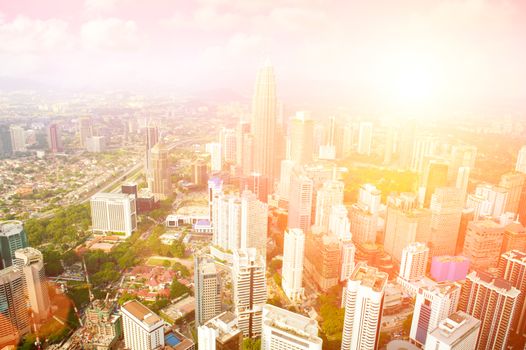 Aerial View with of Kuala Lumpur skyline, capital city Malaysia, Southeast Asia.