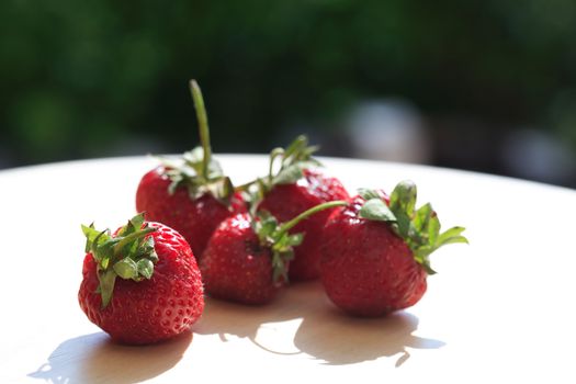 Few strawberry fruits against green plants