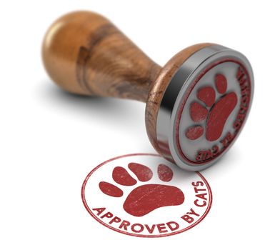 Rubber stamp with the text approved by cats over white background. 3D illustration. Concept of pets grooming or training satisfaction