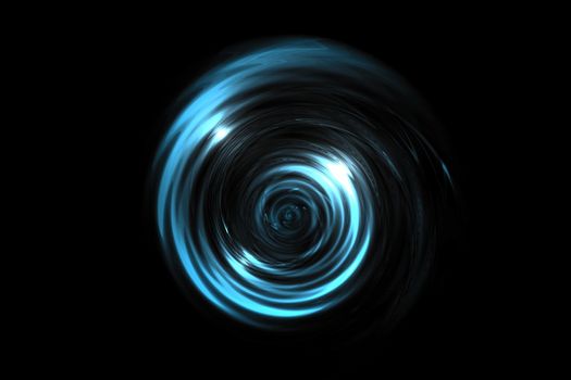Glowing light blue vortex on black backdrop, abstract background