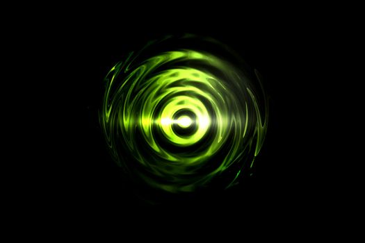 Glowing light green vortex on black backdrop, abstract background