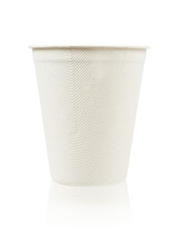 Glass of water made from bagasse isolate on white background, Save clipping path.