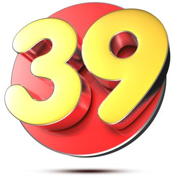 39 numbers 3D rendering on white background.(with Clipping Path).