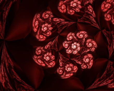 Abstract fractal background, spiral red flower with red curves, suitable for desktop wallpaper.