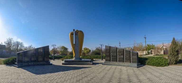 Dobroslav, Ukraine - 11.19.2018. Grieving angel Memorial dedicated to the victims of the Holodomor 1932-1933 in the Odessa region, Ukraine