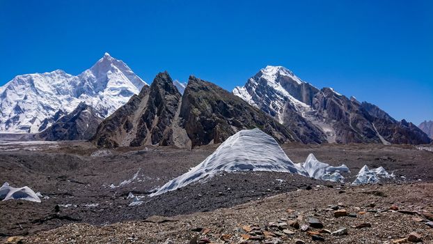 K2 and Broad Peak from Concordia in the Karakorum Mountains Pakistan