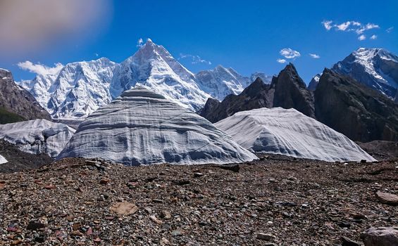 K2 and Broad Peak from Concordia in the Karakorum Mountains Pakistan