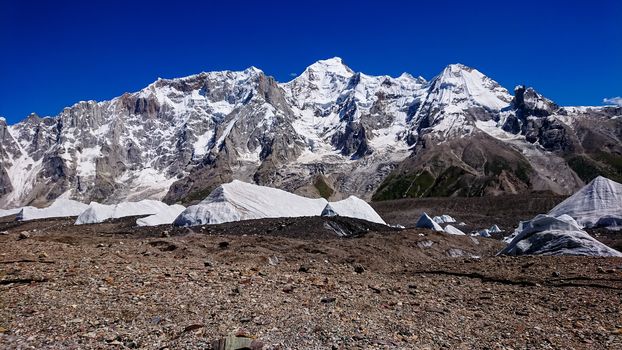 K2 and Broad Peak from Concordia in the Karakorum Mountains Pakistan