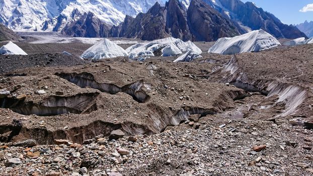 K2 and Broad Peak from Concordia in the Karakorum Mountains Pakistan