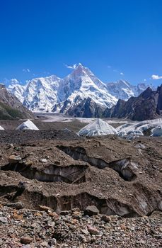 K2 and Broad Peak from Concordia in the Karakorum Mountains Pakistan