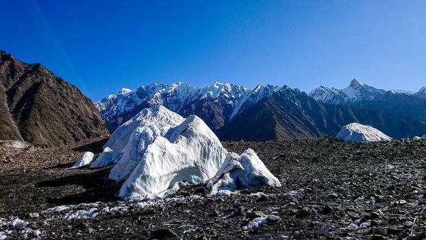 K2 and Broad Peak from Concordia in the Karakorum Mountains Pakistan