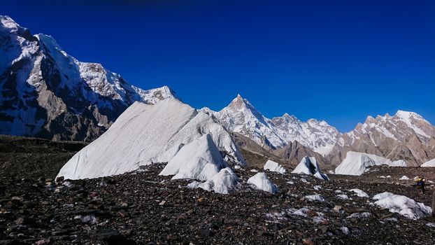 K2 and Broad Peak from Concordia in the Karakorum Mountains Pakistan