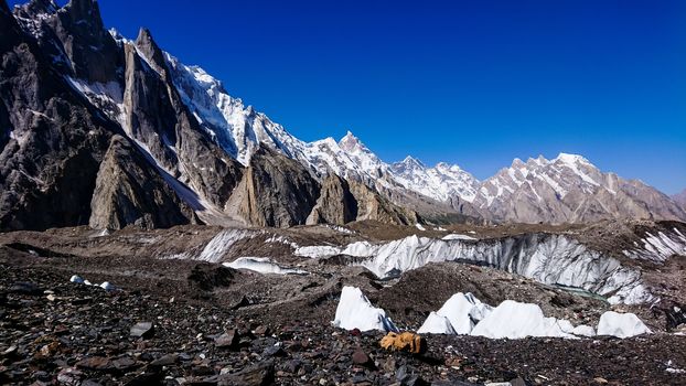 K2 and Broad Peak from Concordia in the Karakorum Mountains Pakistan