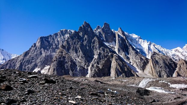 K2 and Broad Peak from Concordia in the Karakorum Mountains Pakistan