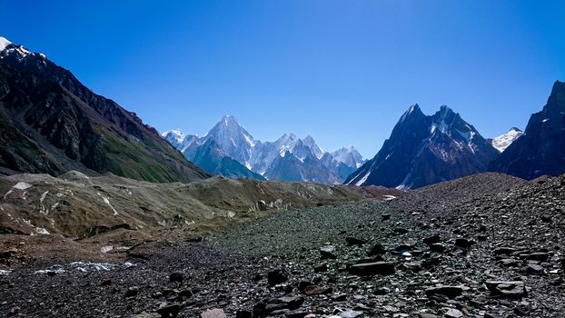 K2 and Broad Peak from Concordia in the Karakorum Mountains Pakistan