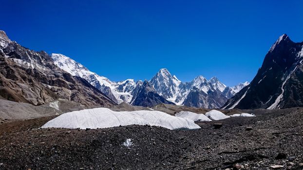 K2 and Broad Peak from Concordia in the Karakorum Mountains Pakistan