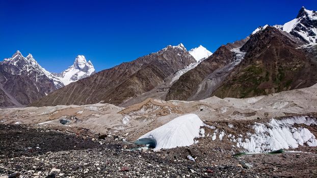 K2 and Broad Peak from Concordia in the Karakorum Mountains Pakistan