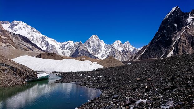 K2 and Broad Peak from Concordia in the Karakorum Mountains Pakistan